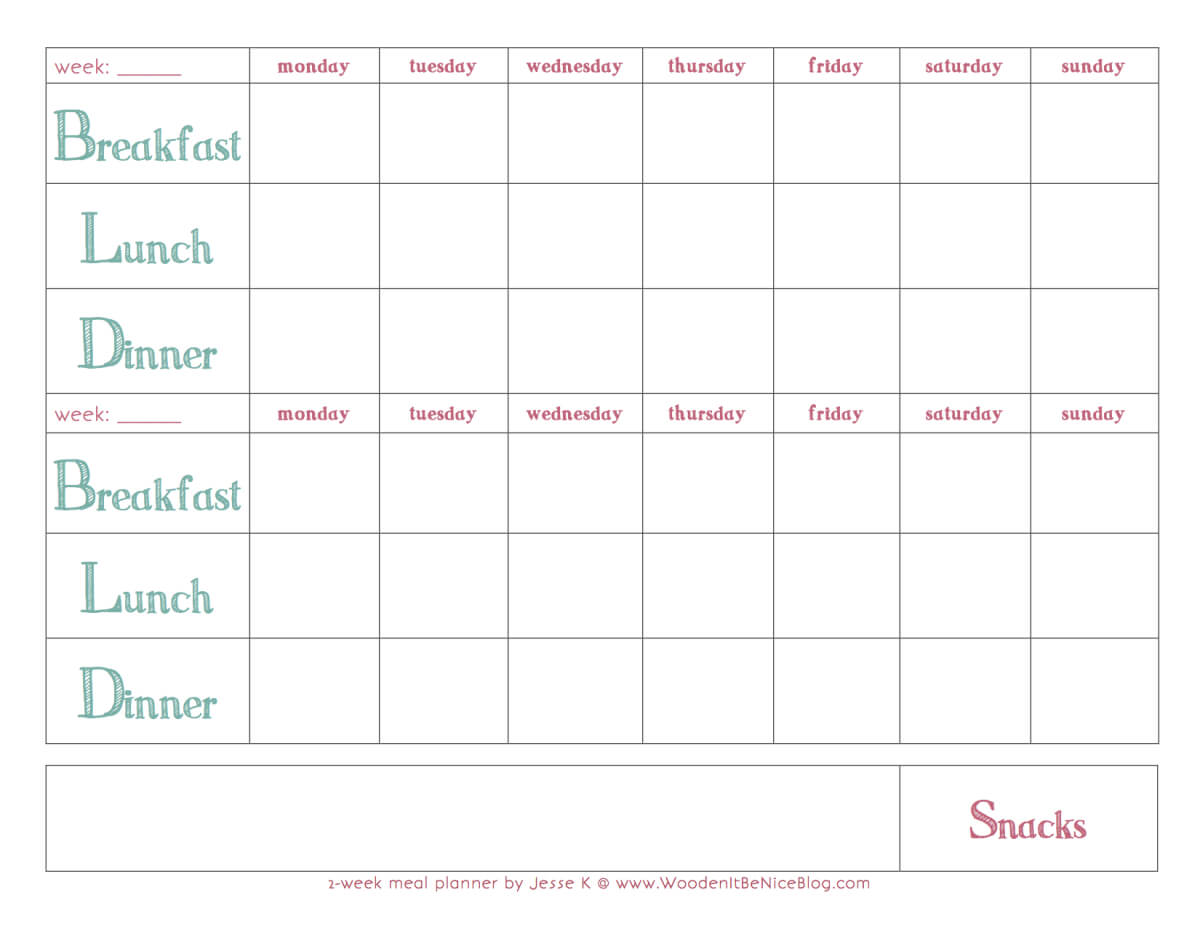 Bi Weekly Meal Planning Template | Weekly Meal Planner Intended For Meal Plan Template Word