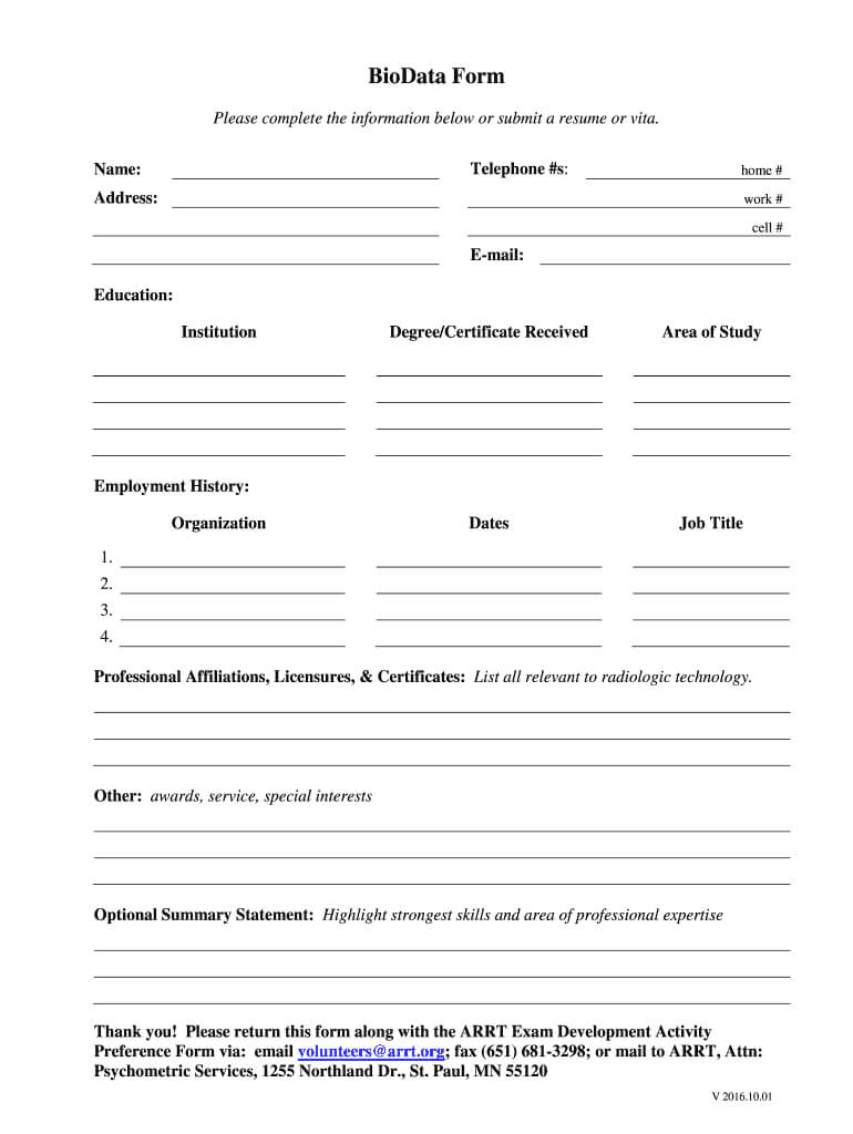 Biodata Form – Fill Online, Printable, Fillable, Blank Pertaining To Free Bio Template Fill In Blank