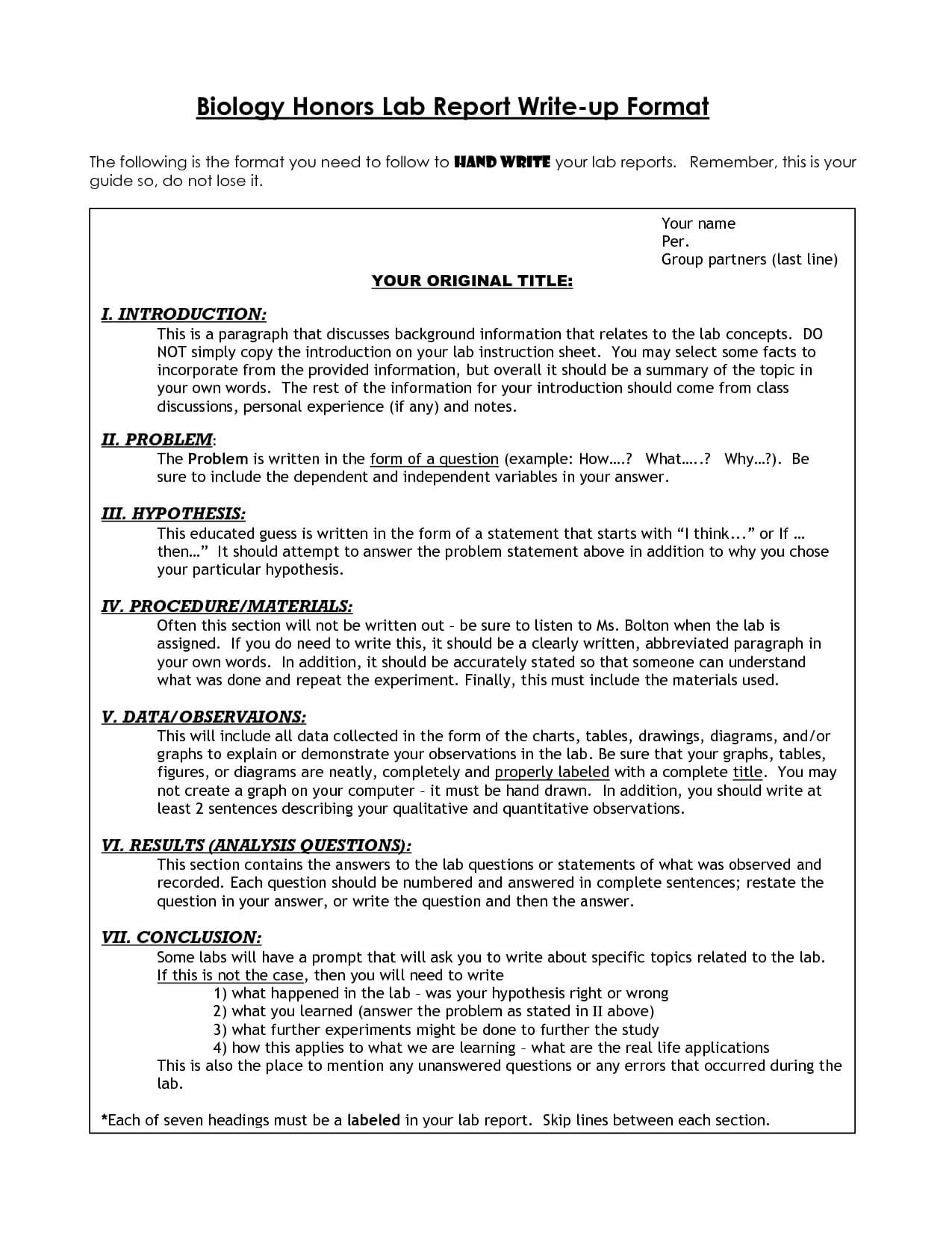 Biology Lab Report Format Example | Lab Report, Lab Report Intended For Biology Lab Report Template