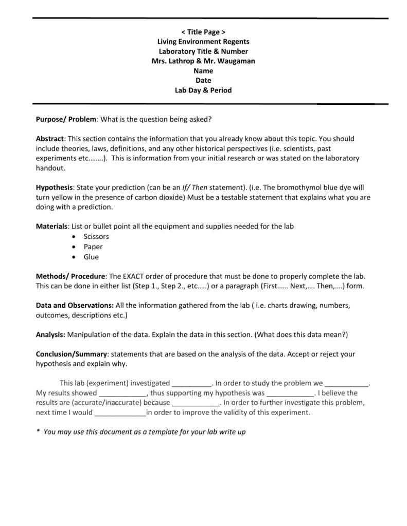 Biology Lab Report Template Throughout Biology Lab Report Template