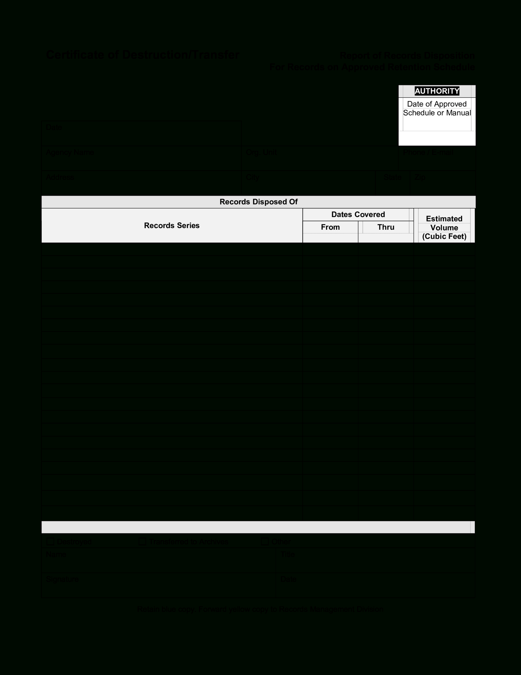 Blank Certificate Of Destruction | Templates At With Destruction Certificate Template