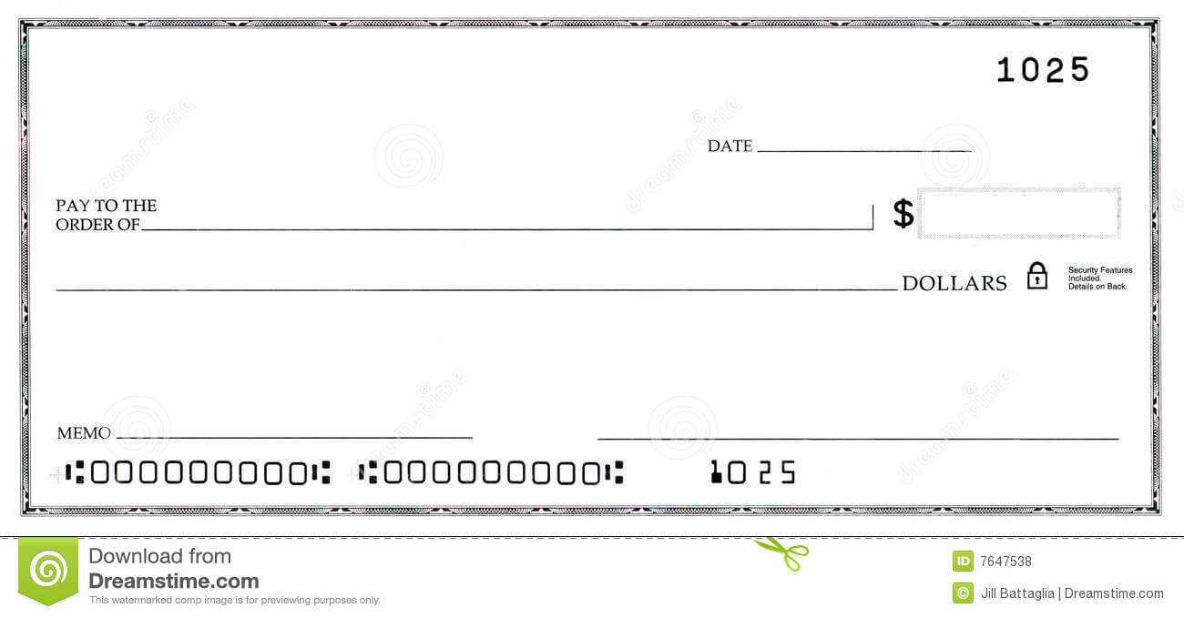 Blank Check With False Numbers Stock Photo – Image Of With Regard To Large Blank Cheque Template