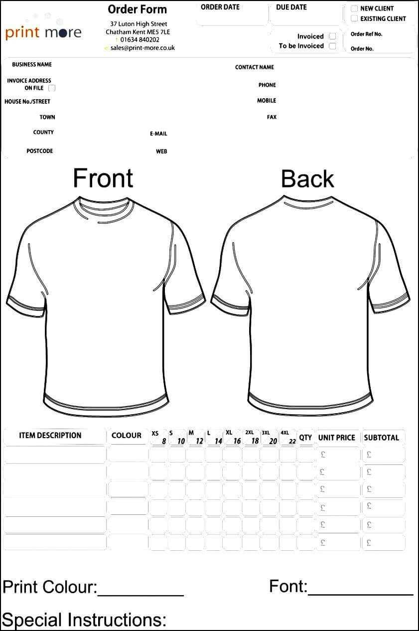 Blank Clothing Order Form Template | Besttemplates123 Pertaining To Blank T Shirt Order Form Template