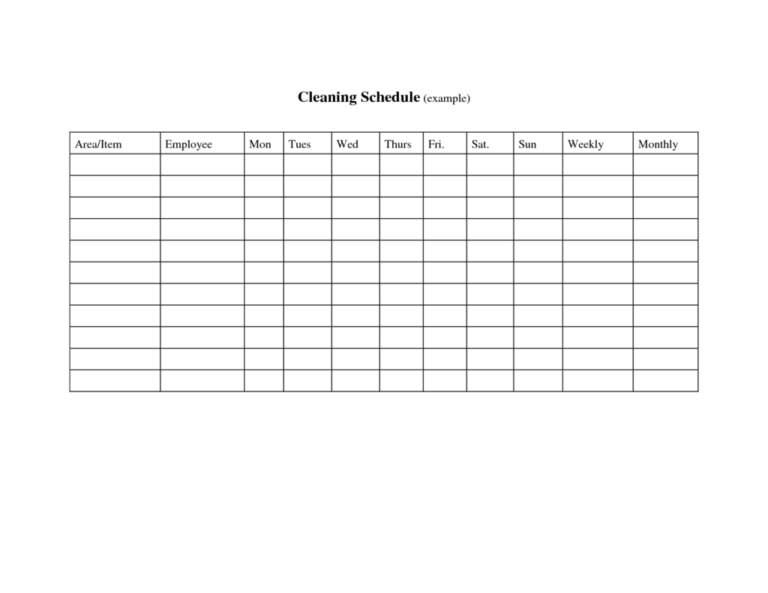 Blank Daily Cleaning Schedule And Record Sheet Office In Blank Cleaning Schedule Template 