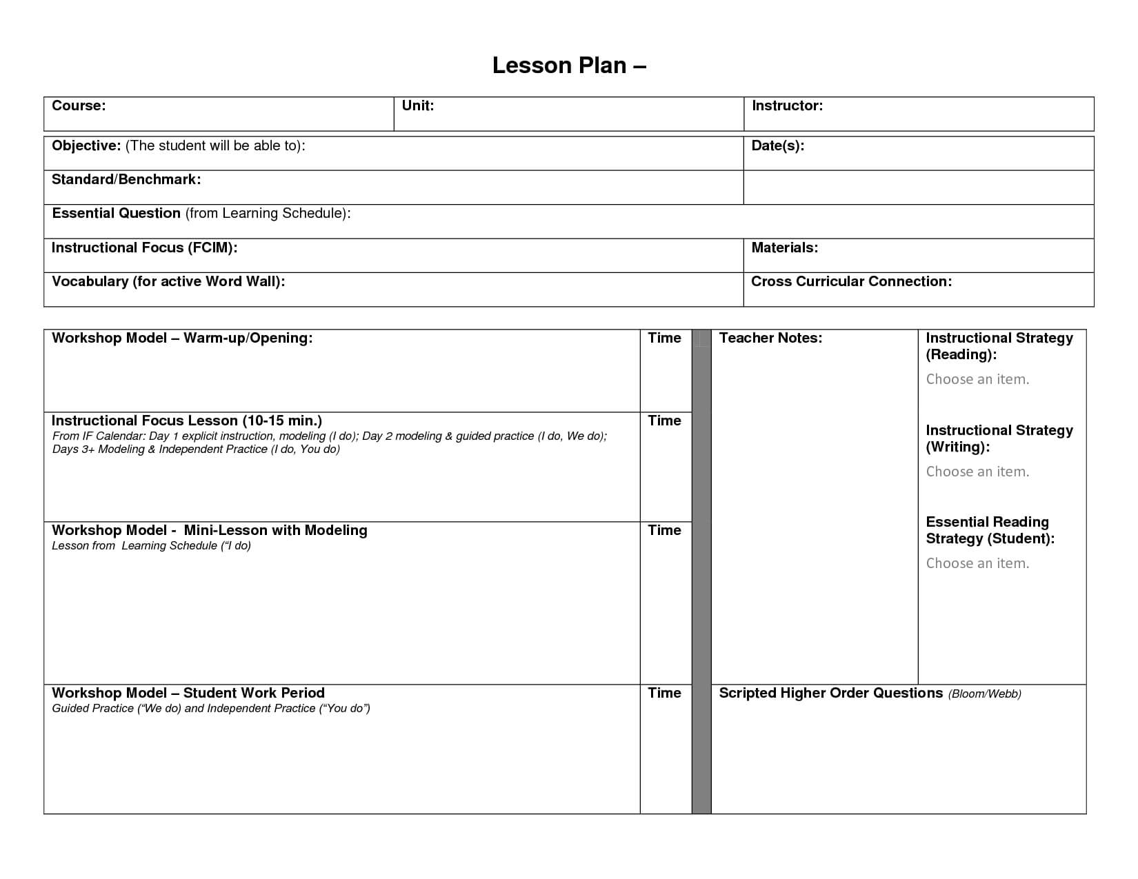 Blank Lesson Plan Format Template | Blank Lesson Template Within Blank Unit Lesson Plan Template