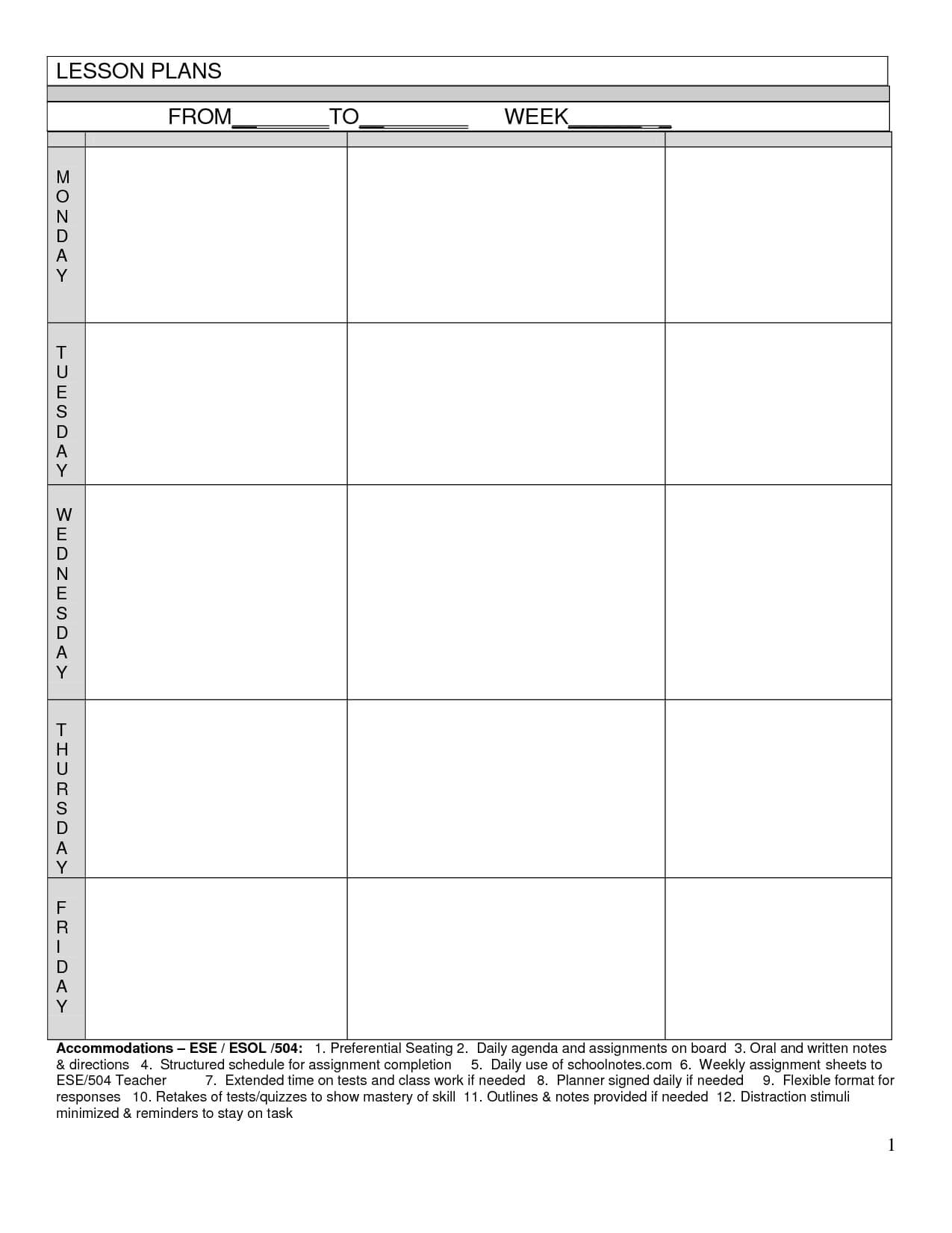 Blank Lesson Plans For Teachers | Free Printable Blank With Blank Preschool Lesson Plan Template