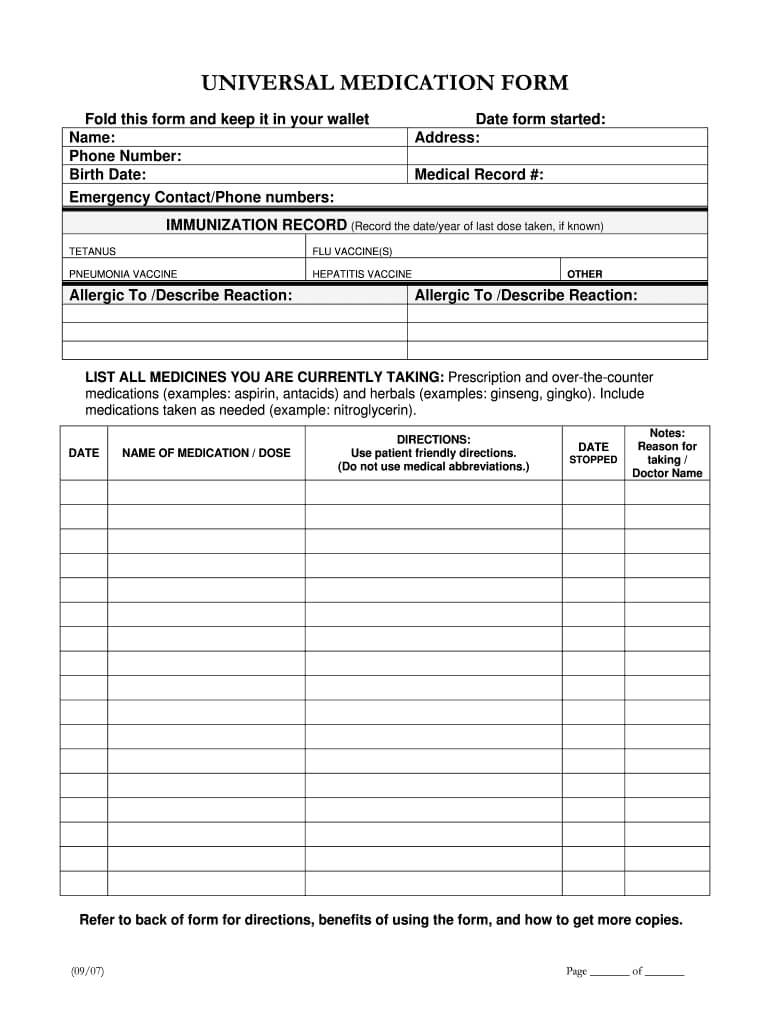 Blank Medication List Form – Fill Online, Printable Within Blank Prescription Form Template