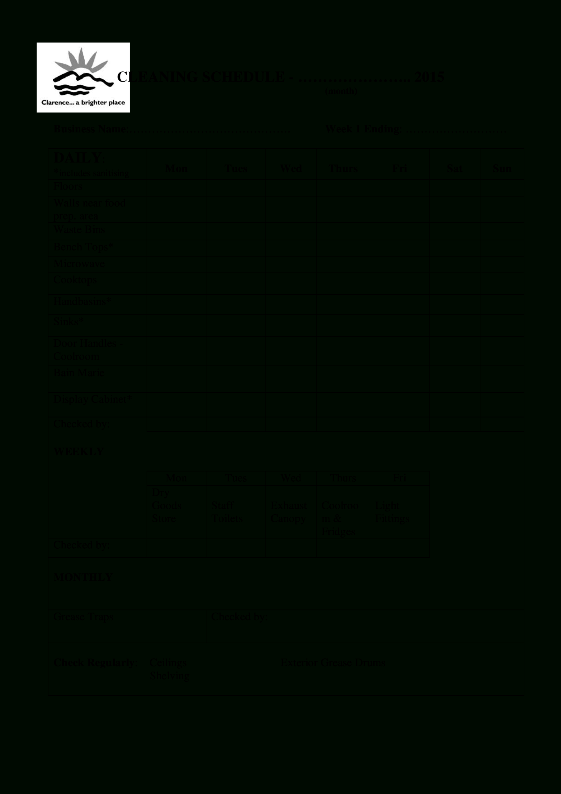 Blank Office Cleaning Schedule | Templates At With Blank Cleaning Schedule Template