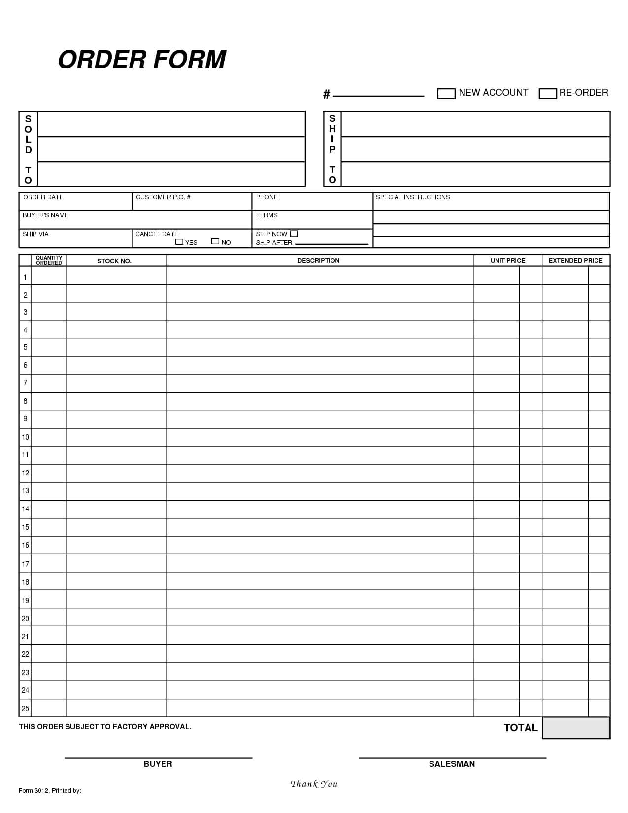 Blank Order Form Template Excel – Ironi.celikdemirsan For Blank T Shirt Order Form Template