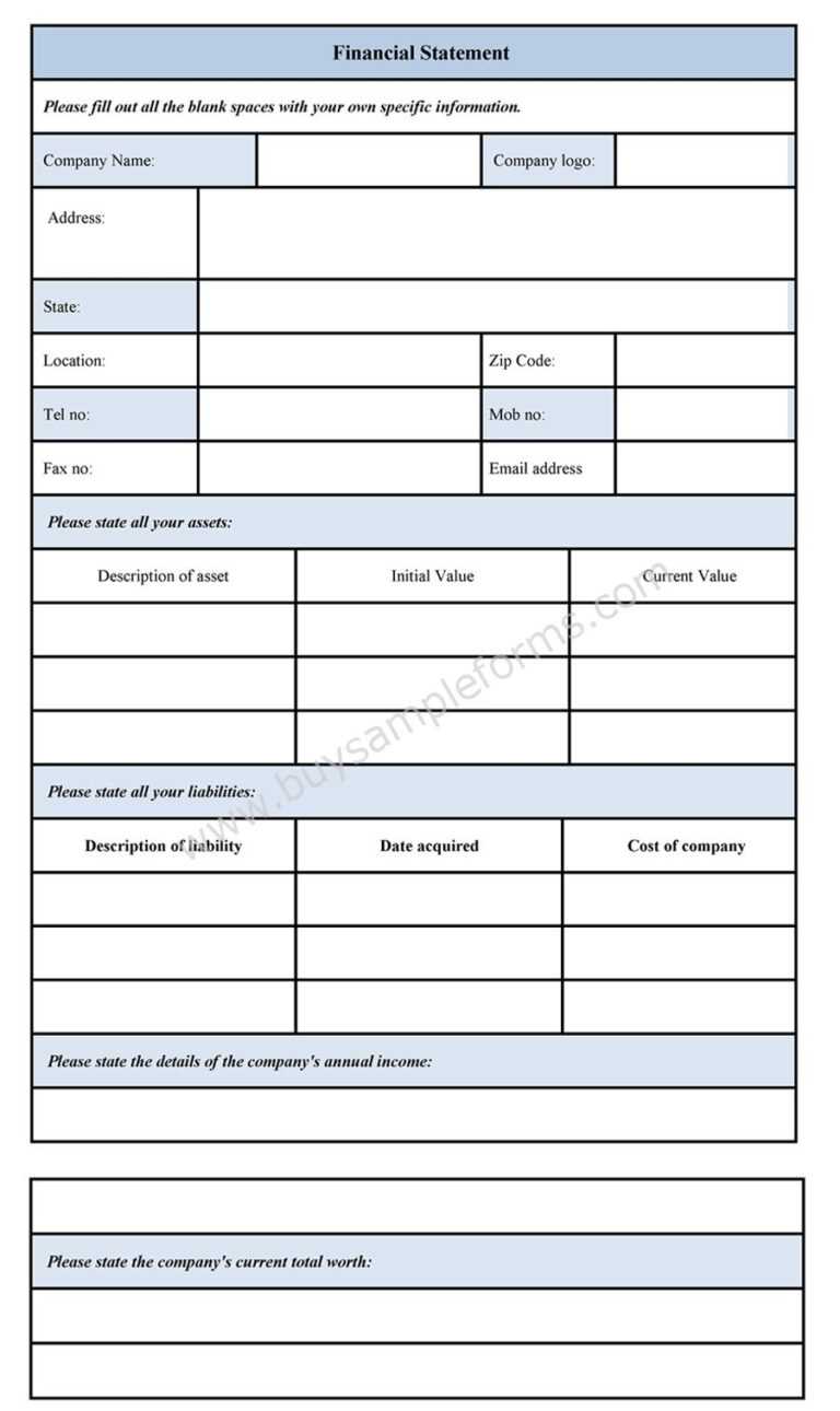 Blank Personal Financial Statement Form - Sample Forms inside Blank ...