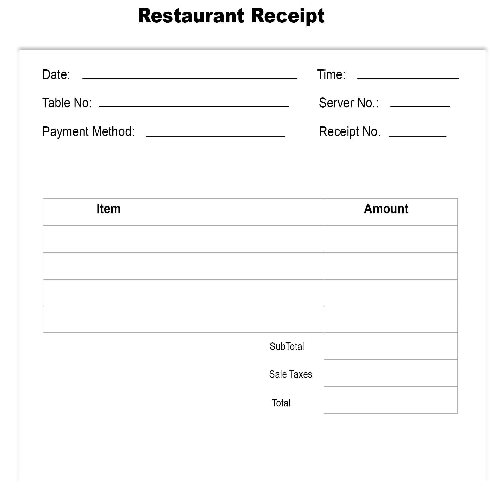 Blank Restaurant Receipt Template | The Receipt Template For Blank Taxi Receipt Template