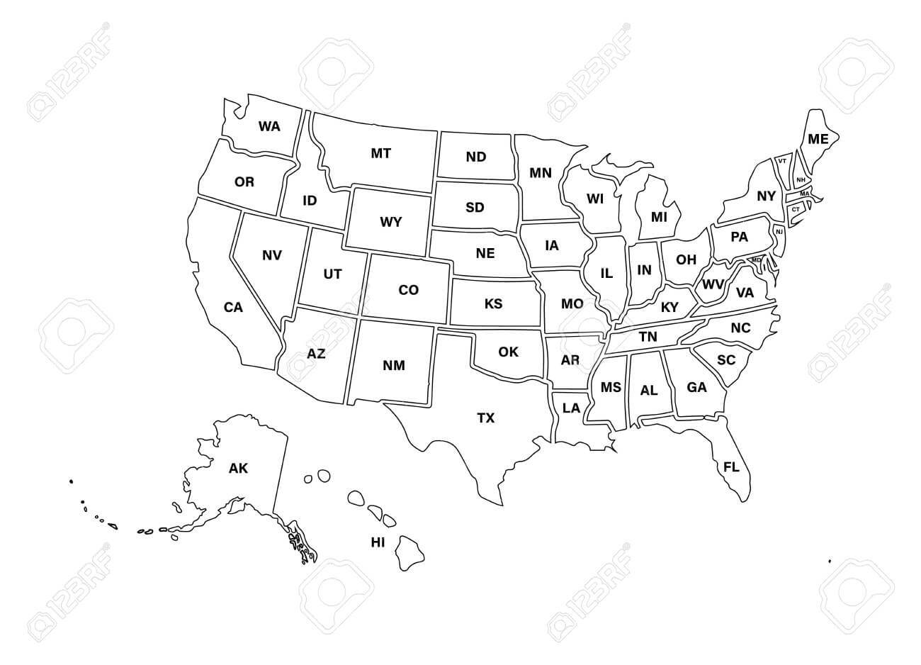 Blank Similar Usa Map Isolated On White Background. United States.. Regarding Blank Template Of The United States