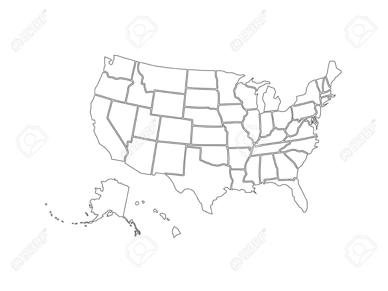 Blank Similar Usa Map Isolated On White Background. United States.. With Blank Template Of The United States