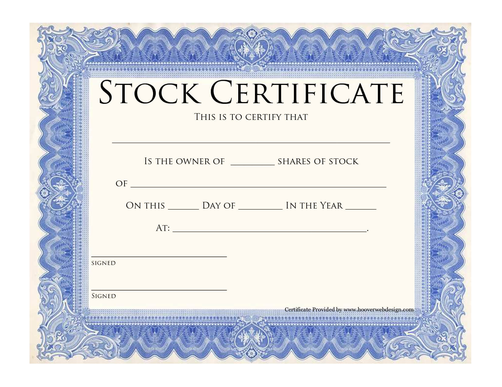 Blank Stock Certificate Template | Printable Stock In Stock Certificate Template Word
