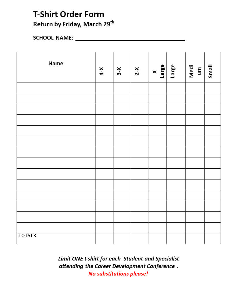 Blank T Shirt Order Sheet | Templates At Allbusinesstemplates With Blank T Shirt Order Form Template