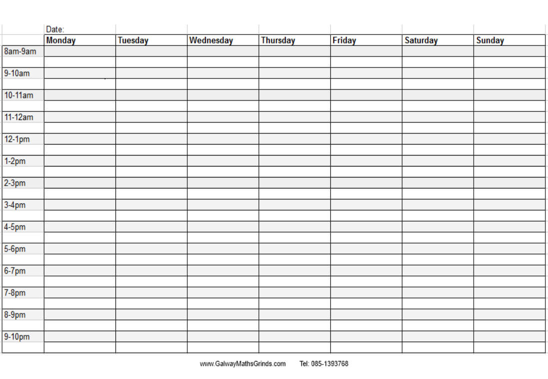 Blank+Weekly+Calendar+Template+With+Times | Timetable In Blank Revision Timetable Template