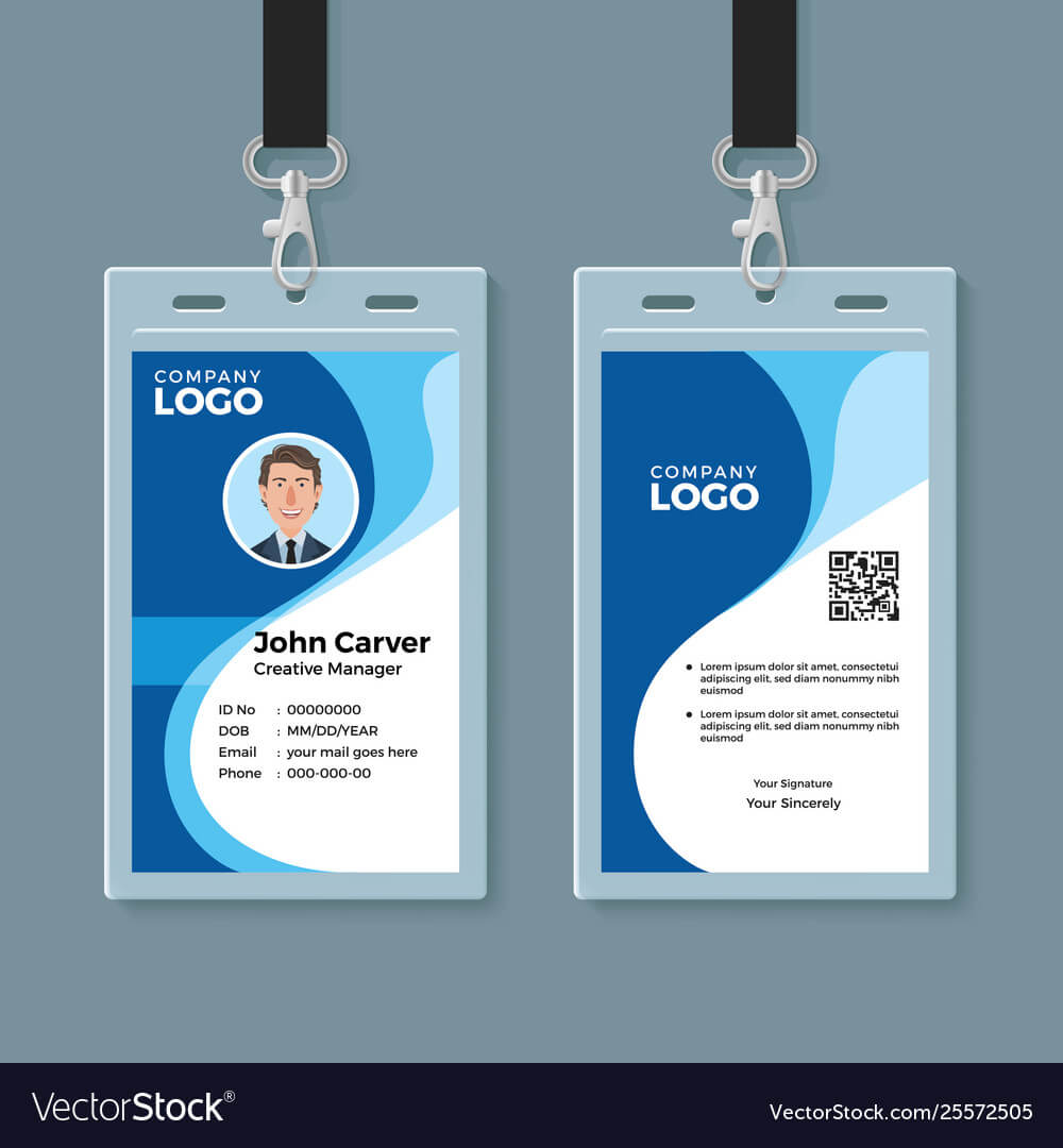 Blue Curve Wave Id Card Design Template Throughout Media Id Card Templates