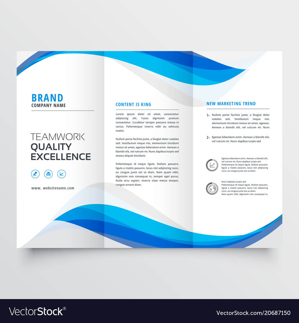 Blue Wavy Business Trifold Brochure Template Within Free Illustrator Brochure Templates Download