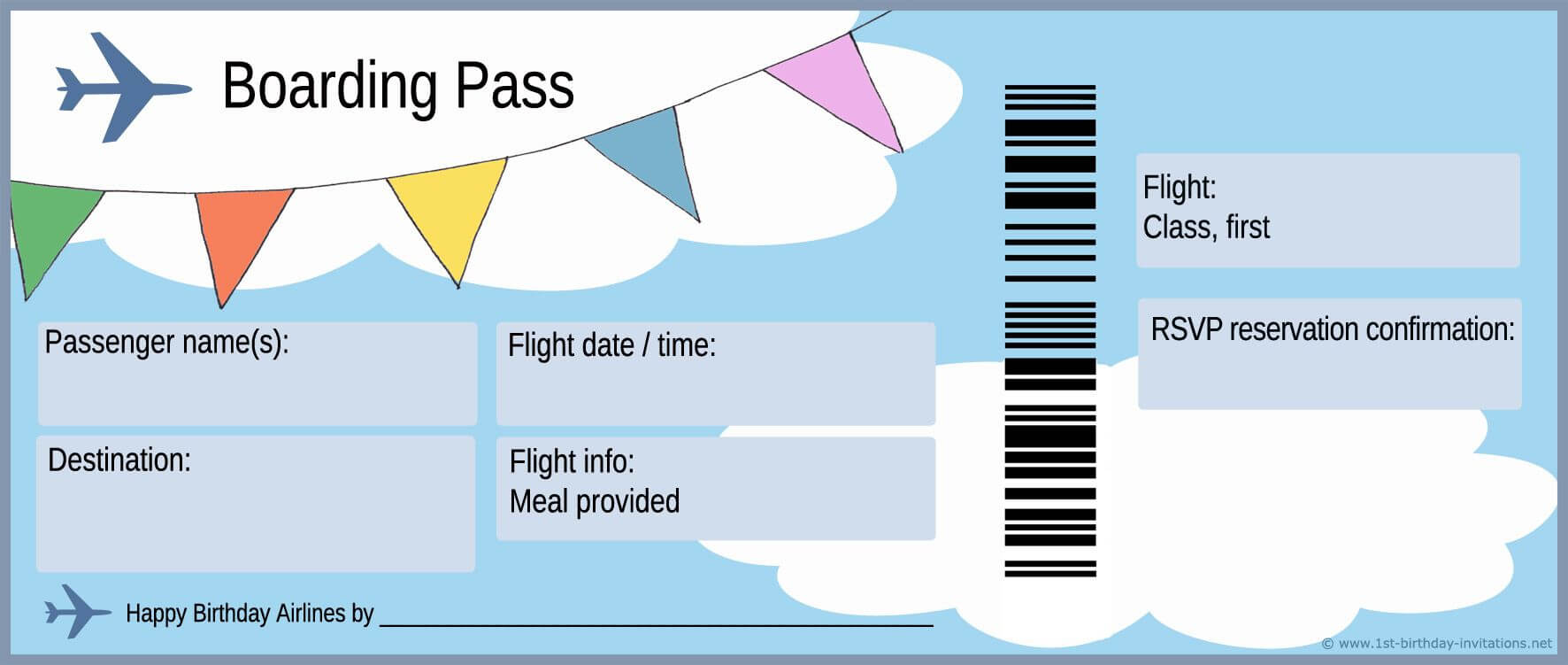 Boarding Pass Birthday Invitation | Boarding Pass Template Intended For Plane Ticket Template Word