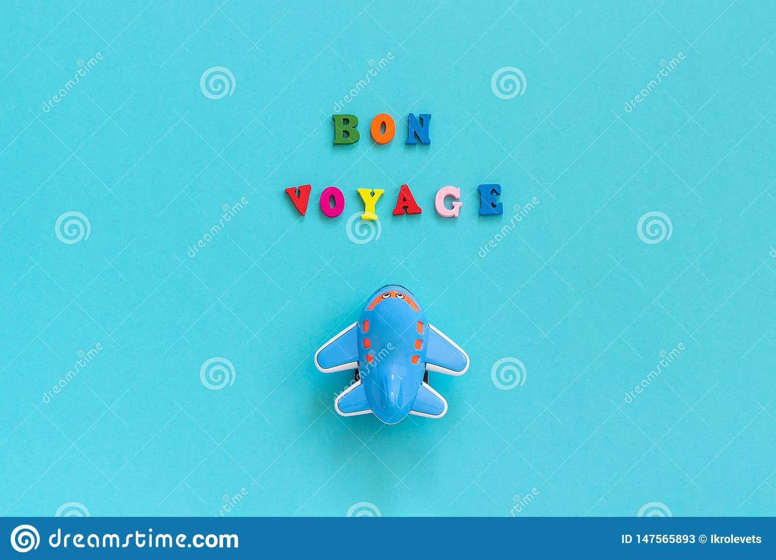 Bon Voyage Colorful Text And Children`s Funny Toy Plane On In Bon Voyage Card Template