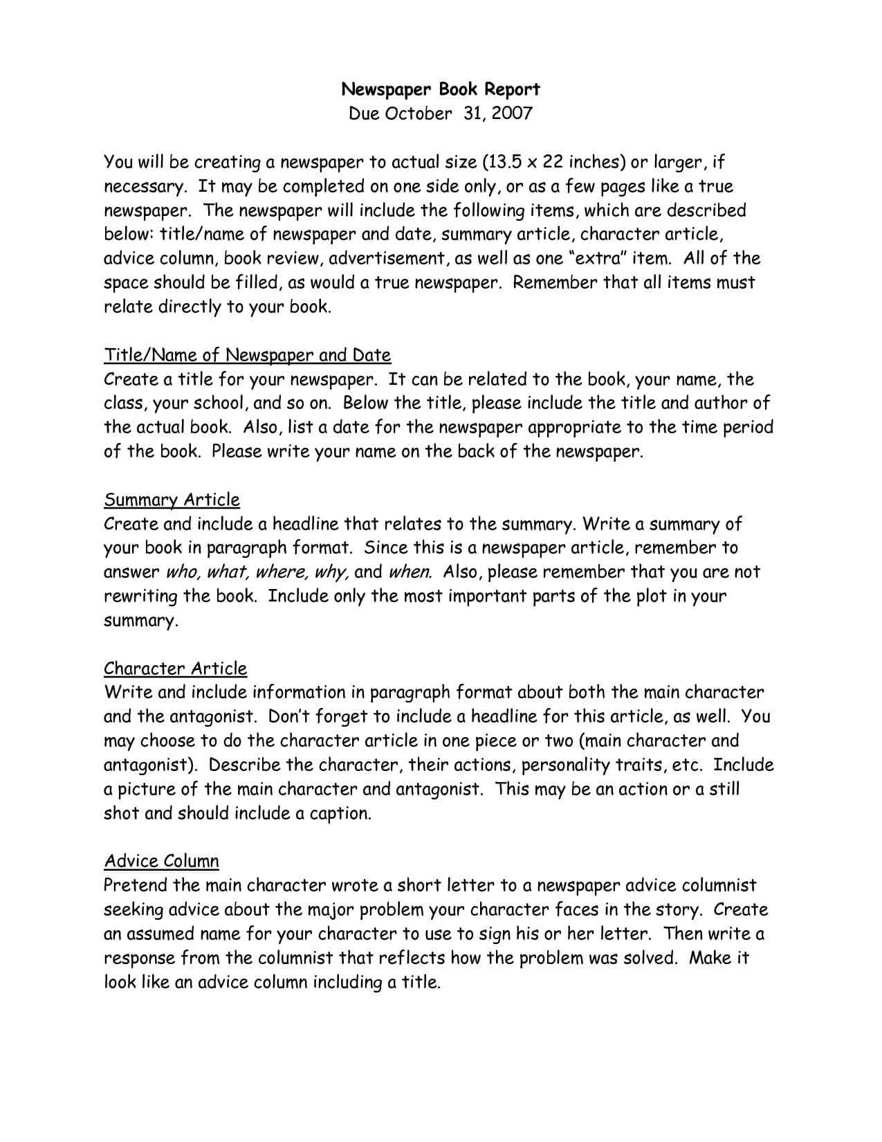 book report writing format