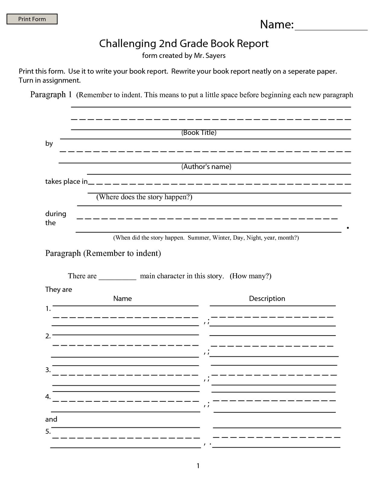Book Report Template Third Grade | Sample Customer Service Within Second Grade Book Report Template