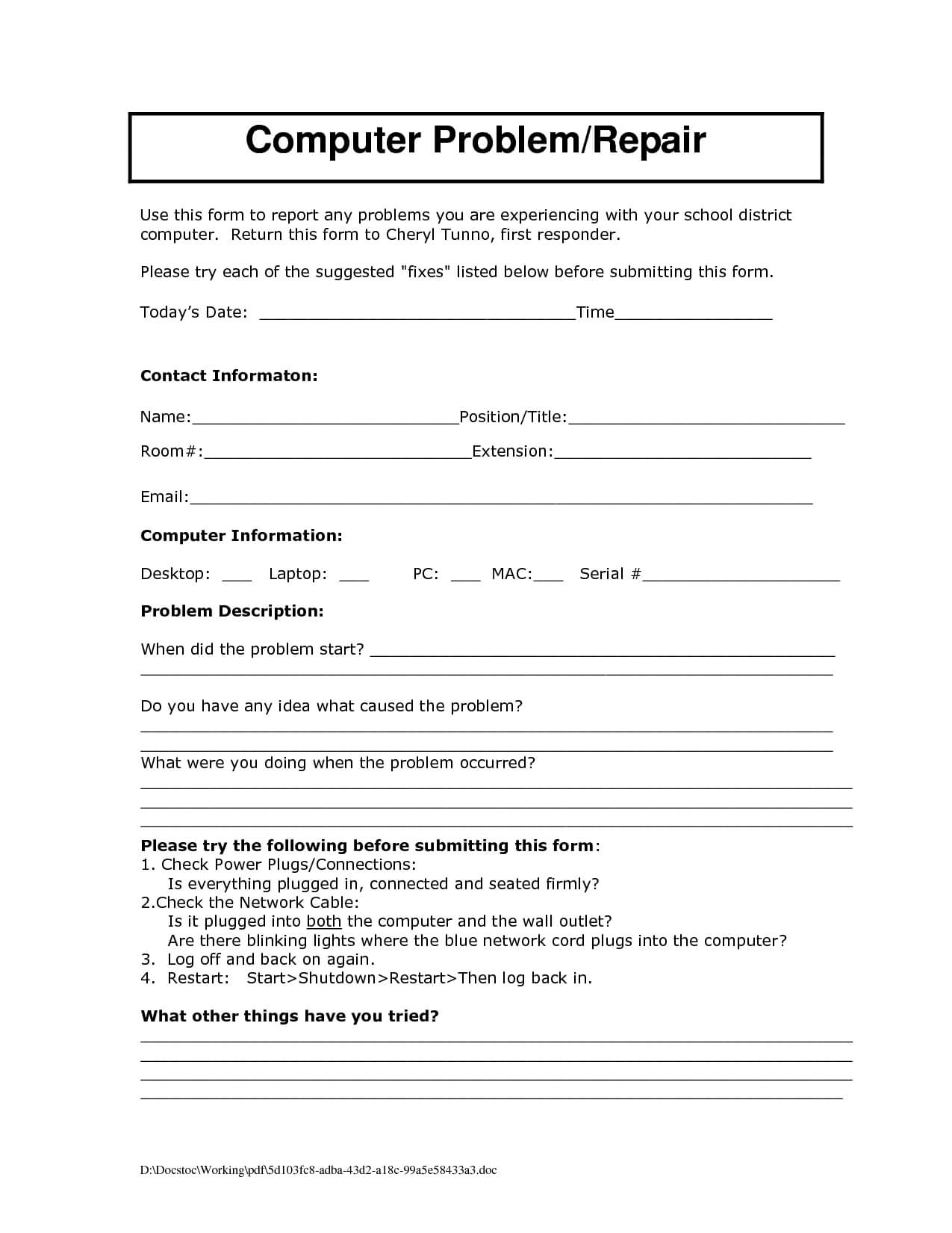 Breakdown Maintenance Report Format Vehicle In Word Examples With Regard To Computer Maintenance Report Template