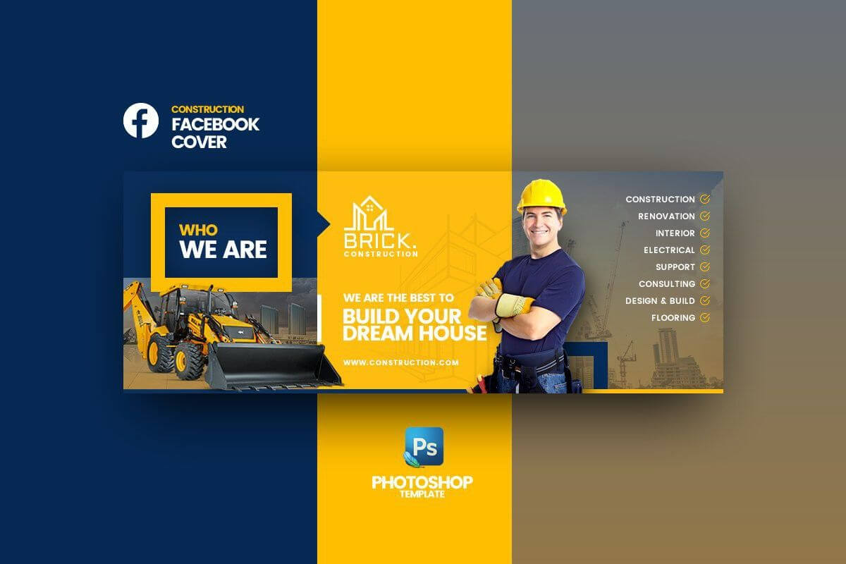 Brick – Construction Fb Cover | Facebook Cover Design, Fb Throughout Photoshop Facebook Banner Template