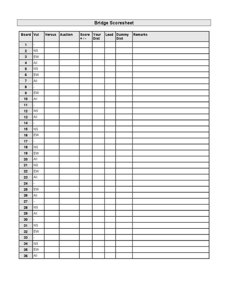 Bridge Score Sheet – 6 Free Templates In Pdf, Word, Excel Regarding Bridge Score Card Template