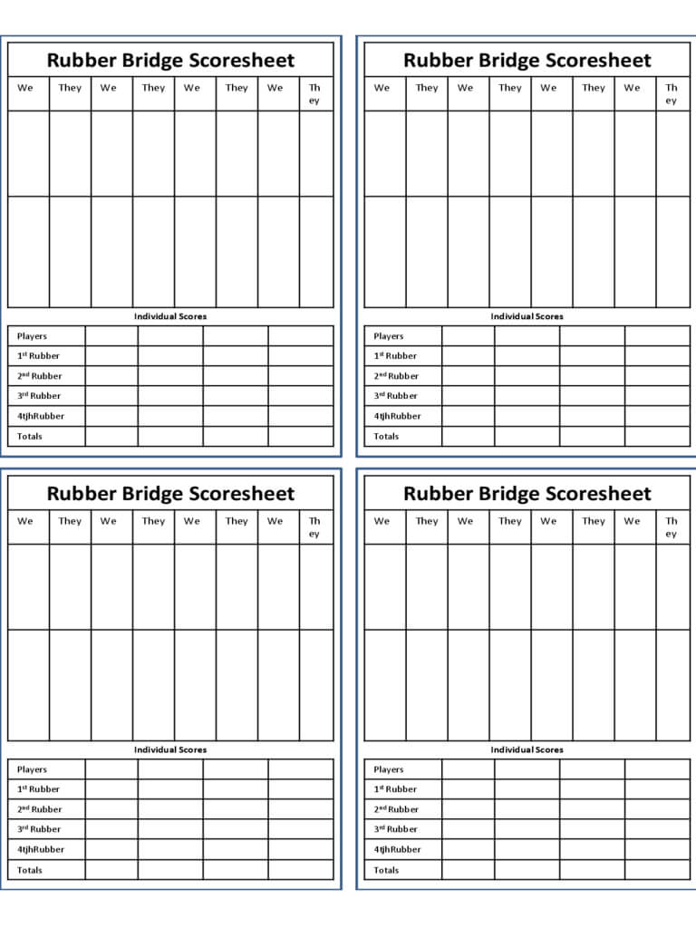 Bridge Score Sheet – 6 Free Templates In Pdf, Word, Excel With Bridge Score Card Template