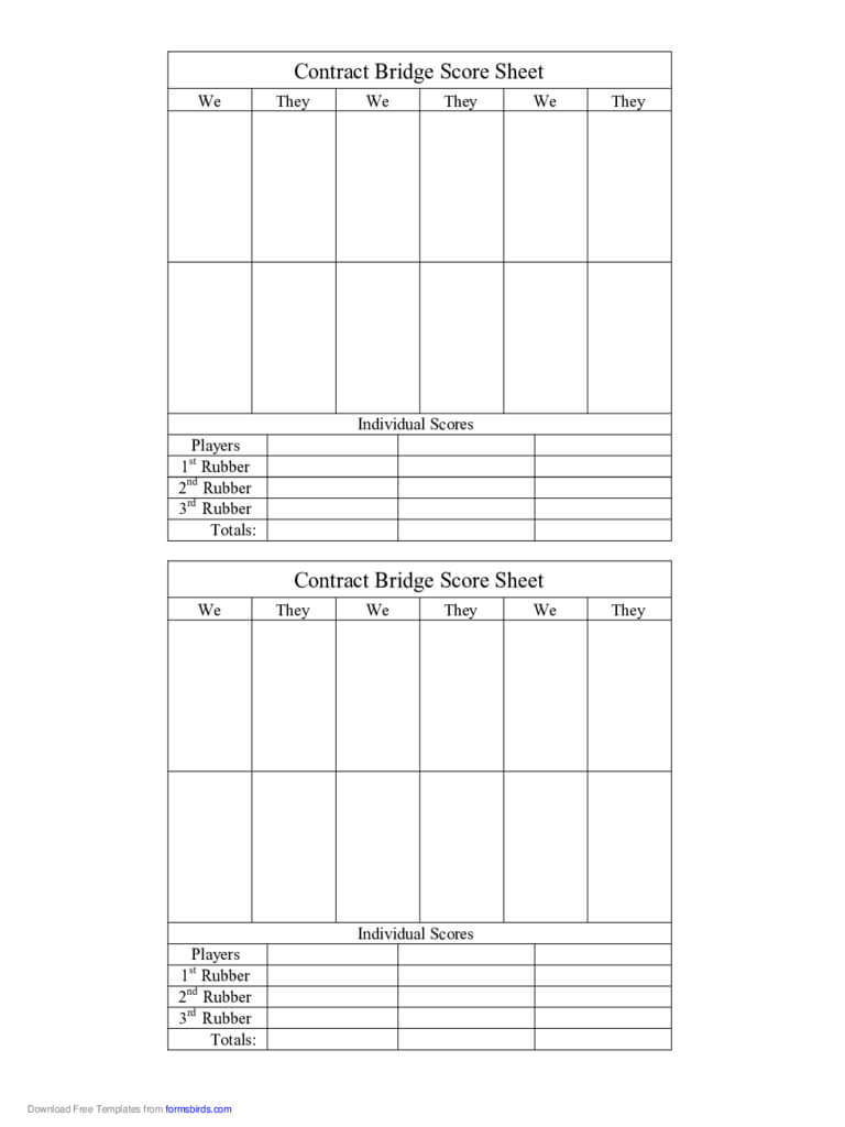 Bridge Score Sheet - 6 Free Templates In Pdf, Word, Excel With Regard To Bridge Score Card Template