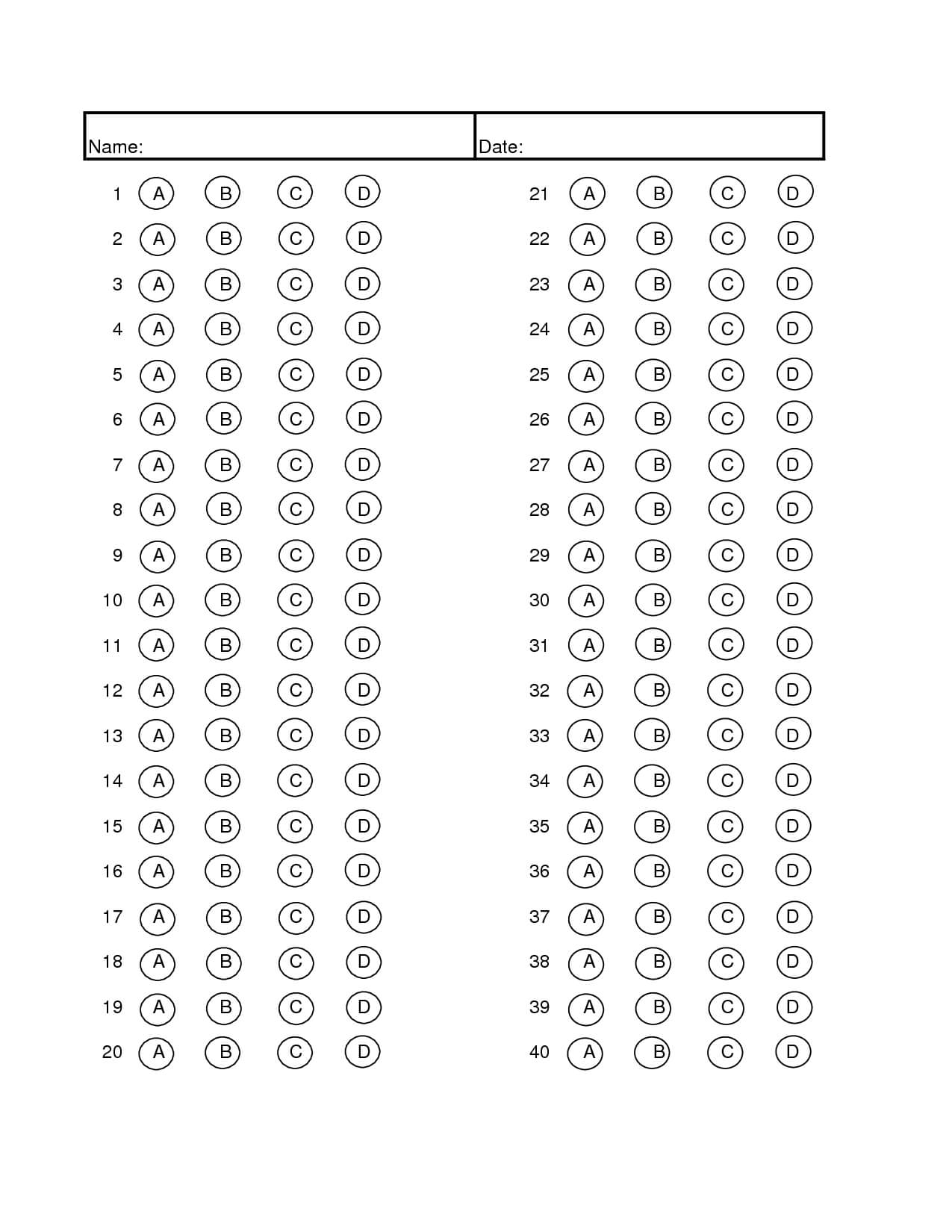 Bubble Answer Sheet Question Template D Microsoft Word With Blank Answer Sheet Template 1 100