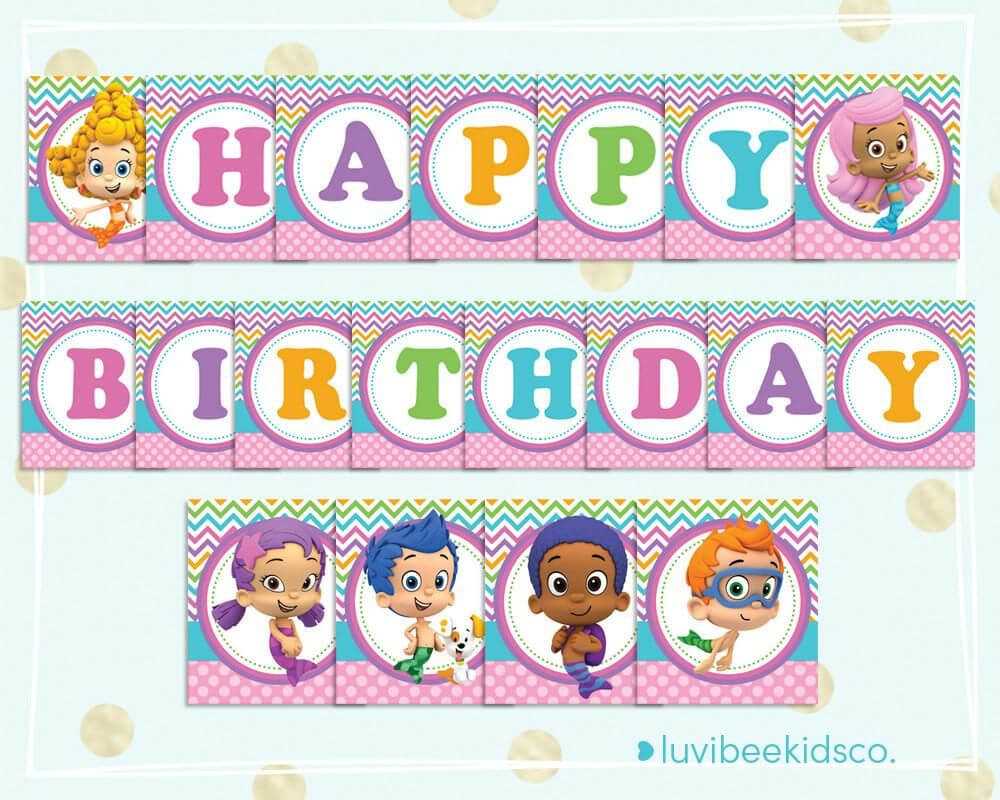 Bubble Guppies Happy Birthday Banner - Printable Pdf Banner Throughout Bubble Guppies Birthday Banner Template