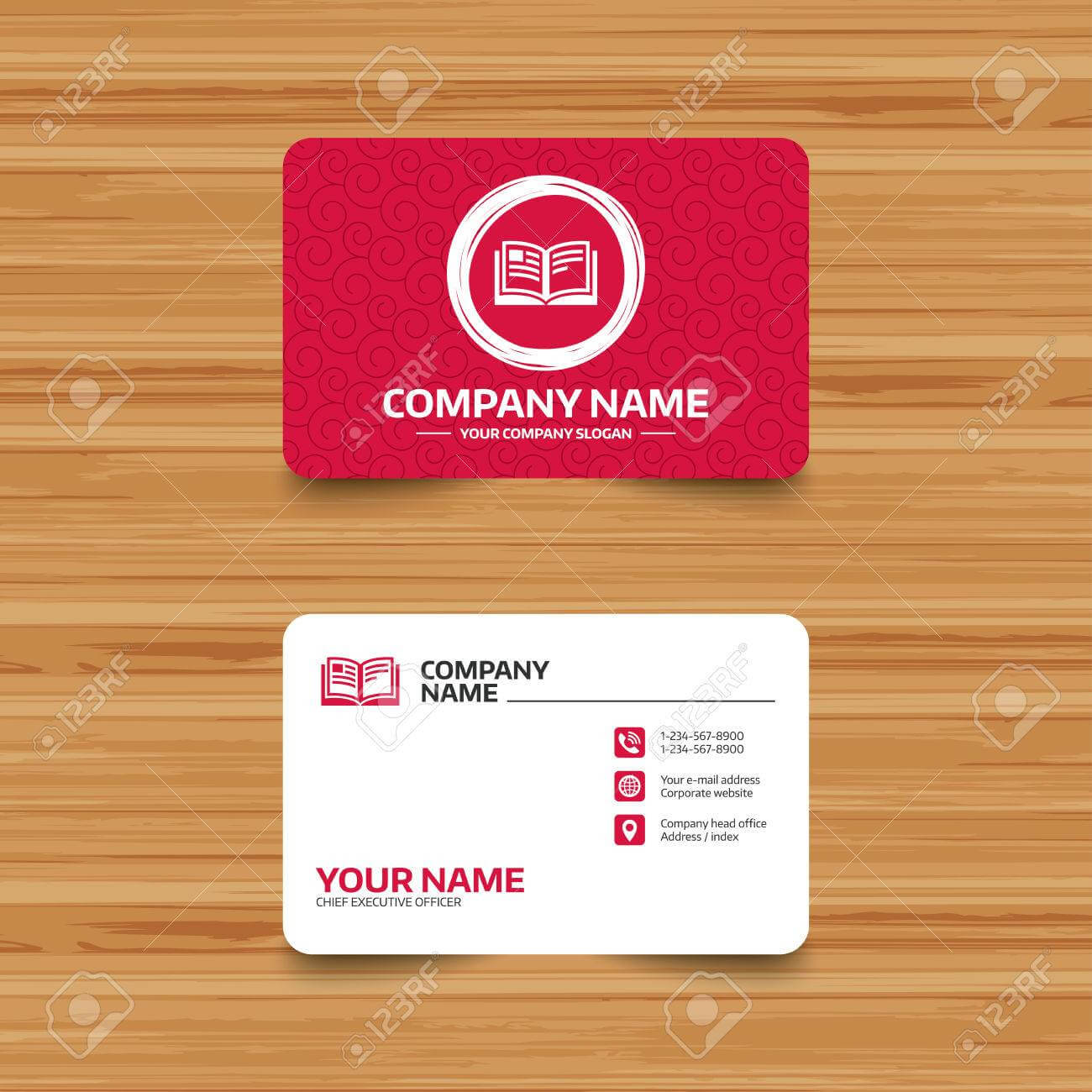 Business Card Template With Texture. Book Sign Icon. Open Book.. In Open Office Index Card Template