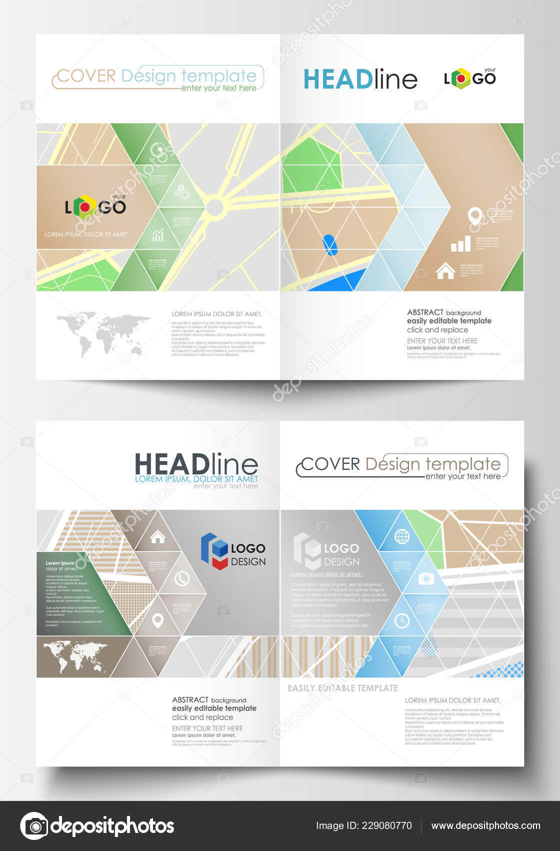 Business Templates For Bi Fold Brochure, Magazine, Flyer Or With Blank City Map Template