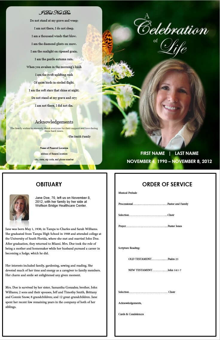 Butterfly Memorial Program | Memorial Cards For Funeral Throughout Memorial Card Template Word