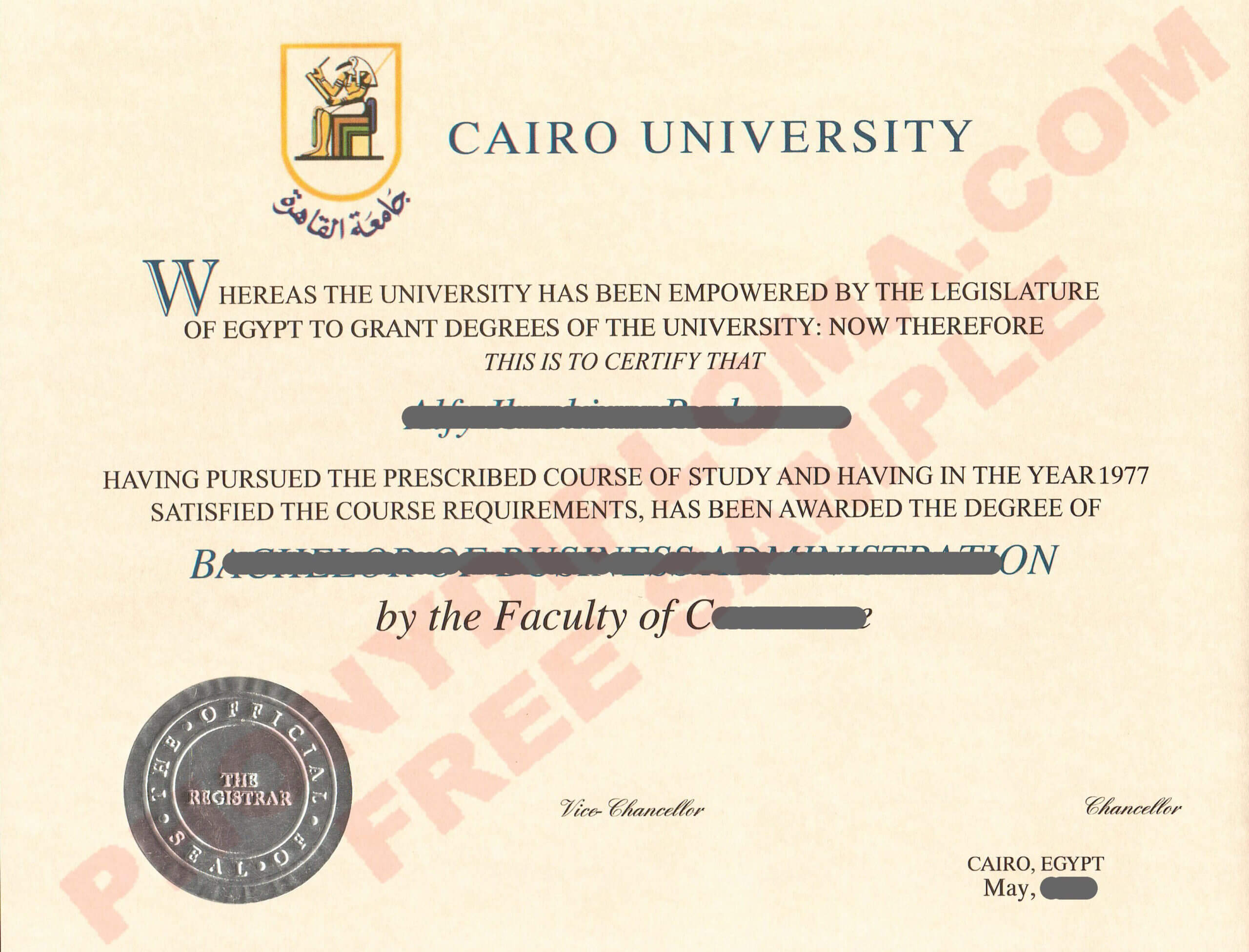 Cairo University Egypt Fake Diploma Sample From Phonydiploma Intended For Fake Diploma Certificate Template