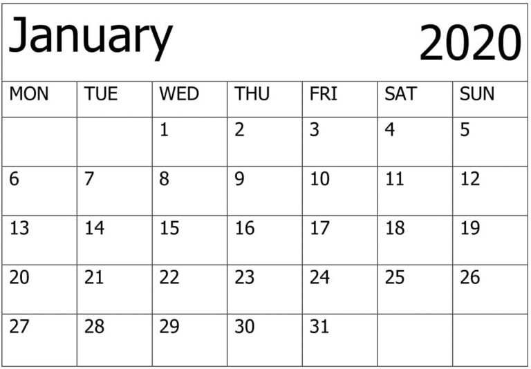 Calendar January 2020 Printable – For Classroom Management with regard ...
