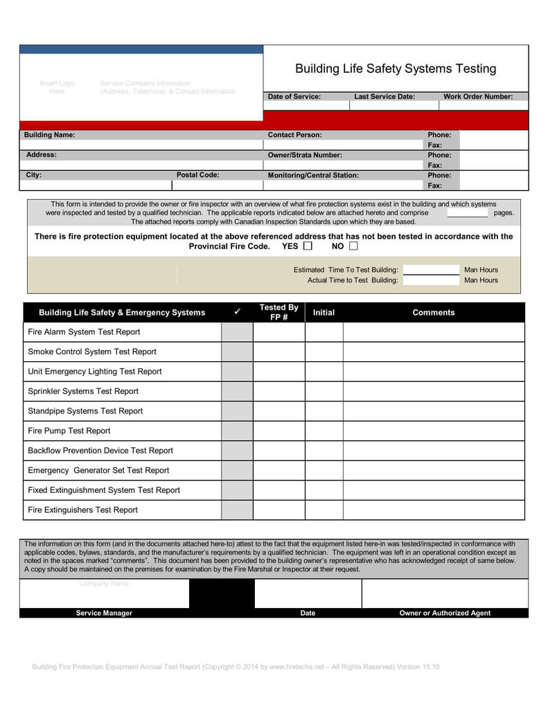Can/ulc S536 04 Fire Alarm Annual Inspection Test Form Within Hydrostatic Pressure Test Report Template