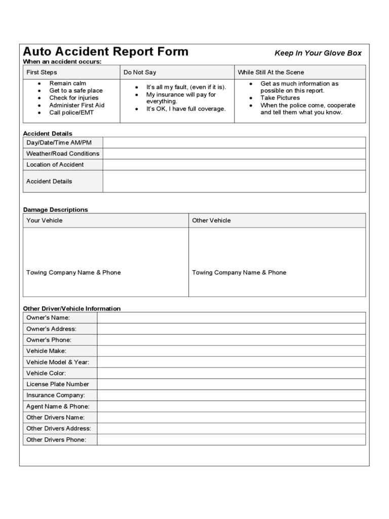 Car Accident Report Form – 6 Free Templates In Pdf, Word For Vehicle Accident Report Template
