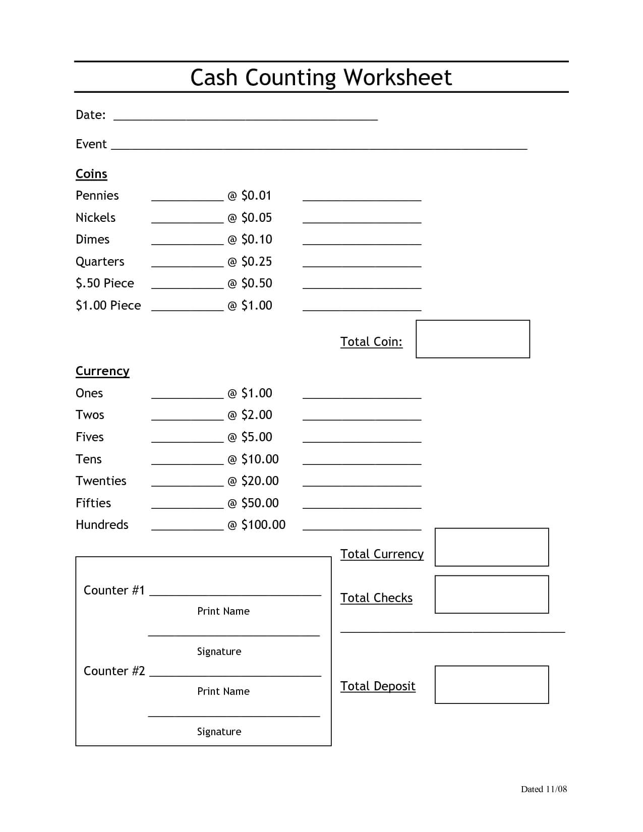 Cash Count Sheet Template Balance T Examples End Of Day Regarding End Of Day Cash Register Report Template