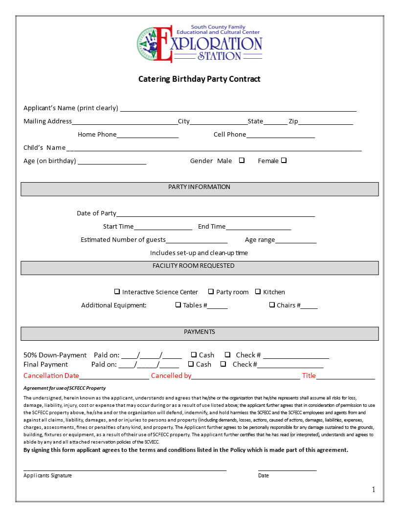 Catering Contract For Birthday Party | Templates At Intended For Catering Contract Template Word