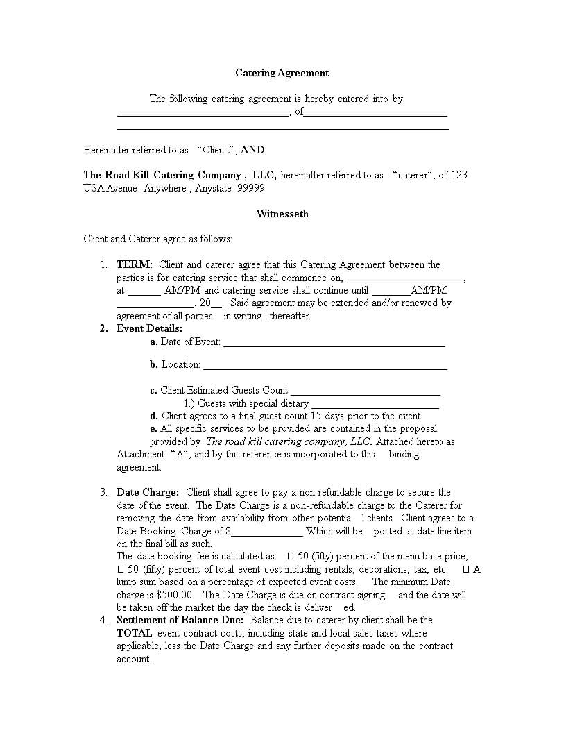 Catering Contract Template | Templates At Throughout Catering Contract Template Word
