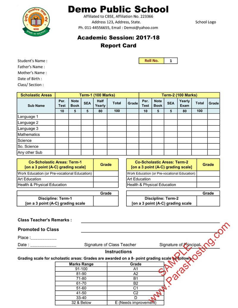 Cbse Report Card Format For Class Vi To Viii | Report Card Intended For Report Card Template Pdf