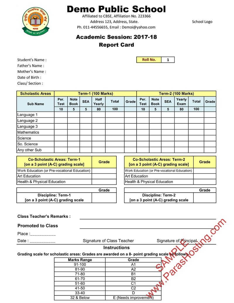 Cbse Report Card Format For Class Vi To Viii | Report Card Regarding Daily Report Card Template For Adhd