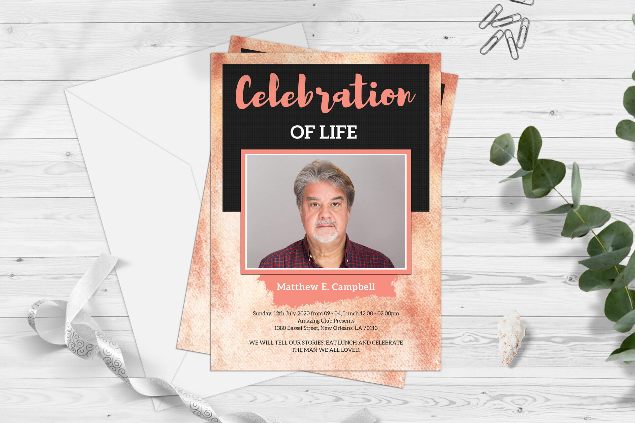 Celebration Of Life Funeral Program Invitation Card Template With Funeral Invitation Card Template
