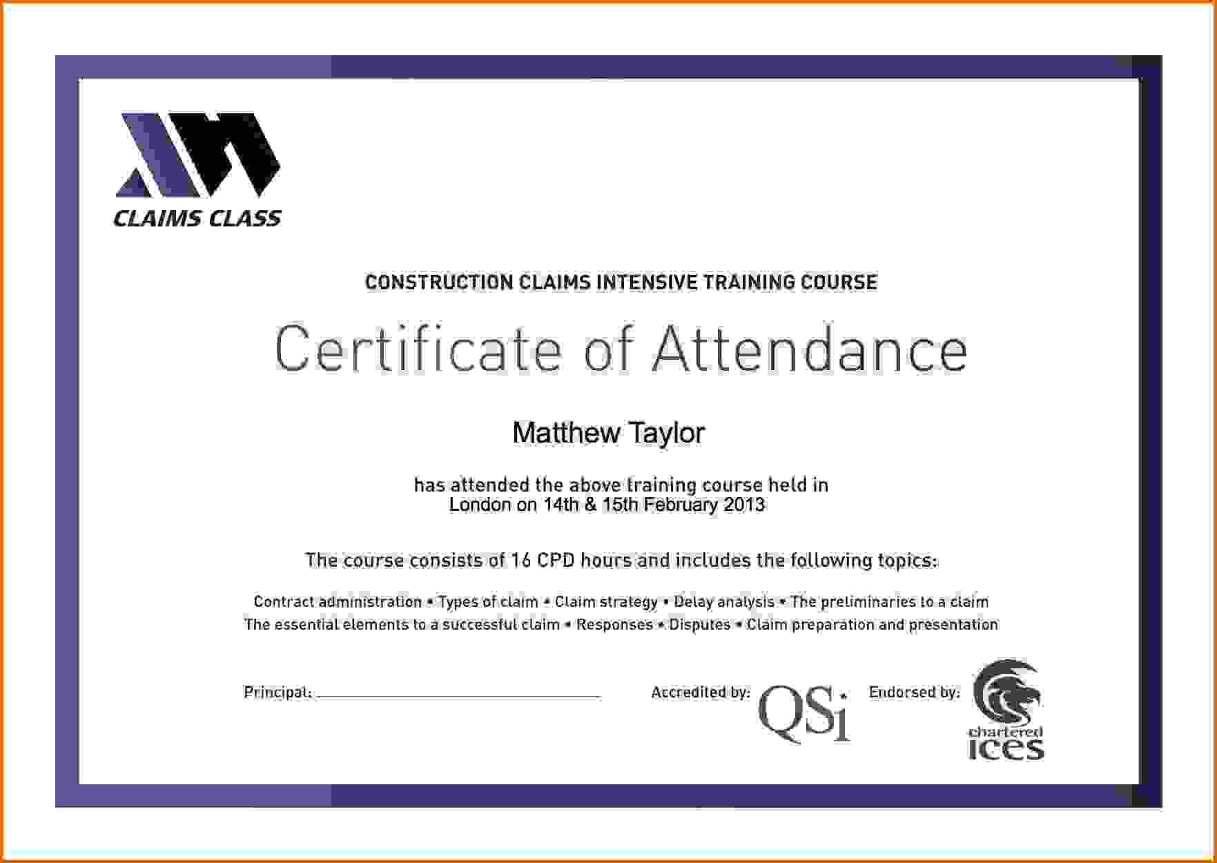 Certificate Attendance Templatec Certification Letter Regarding Perfect Attendance Certificate Free Template