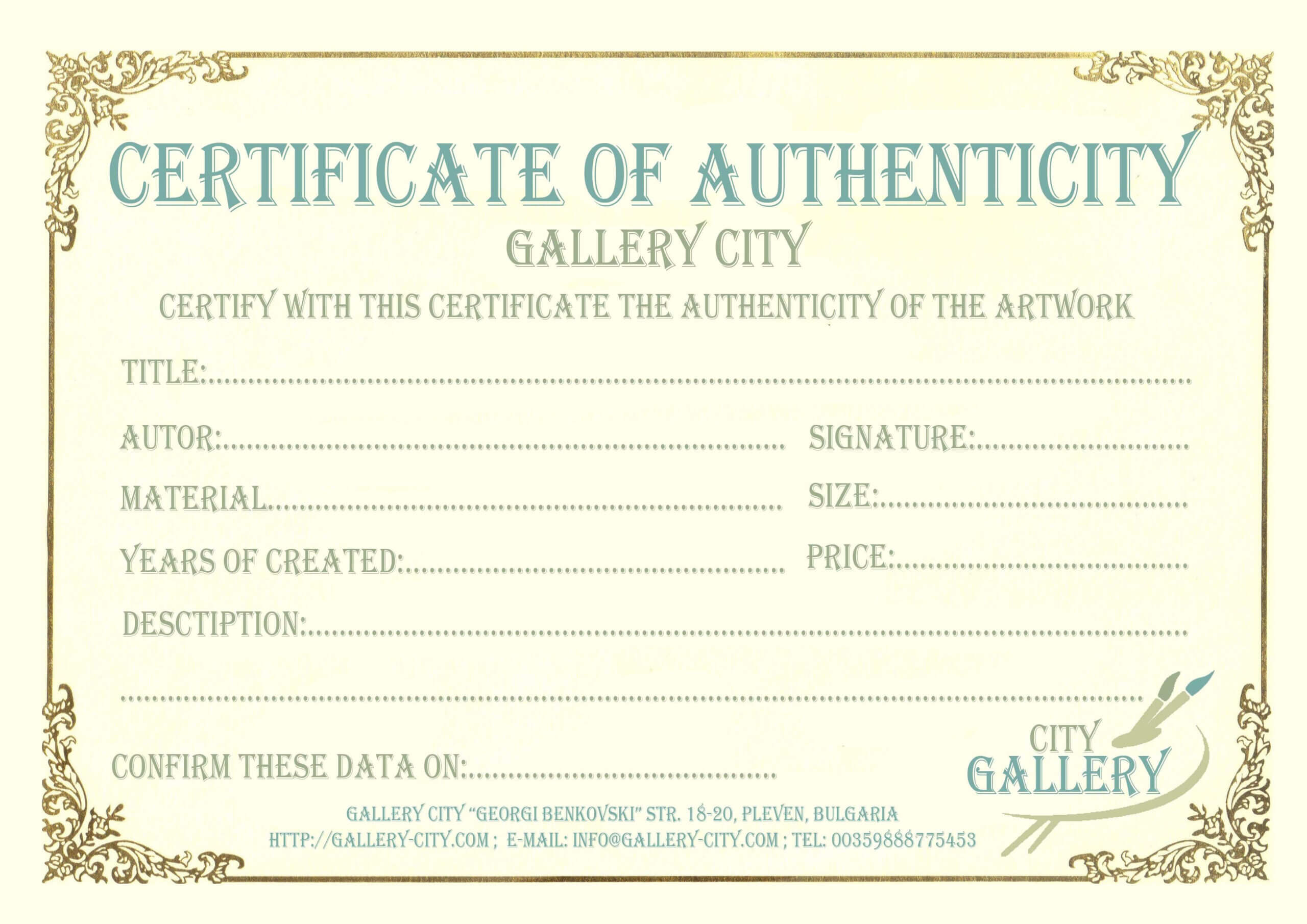 Certificate Authenticity Template Art Authenticity Throughout Art Certificate Template Free