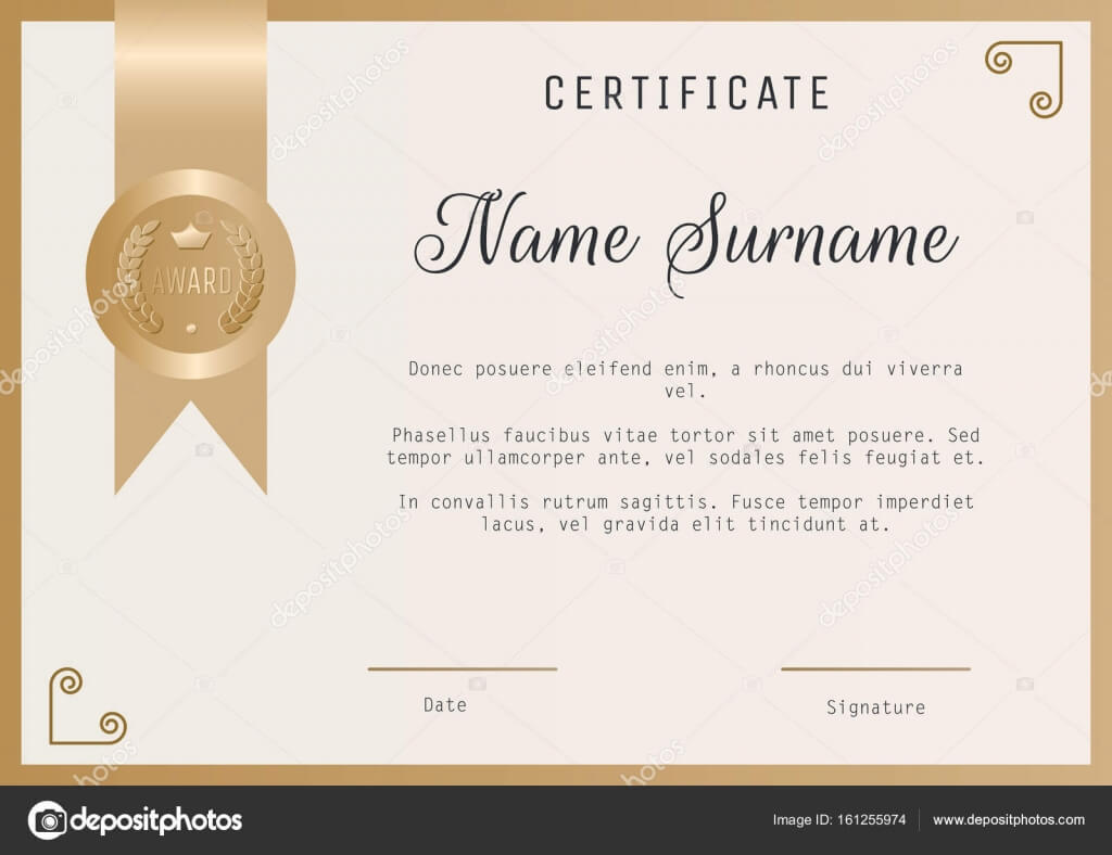 Certificate Award Template Vector Blank In Gold Colors Intended For Template For Certificate Of Award