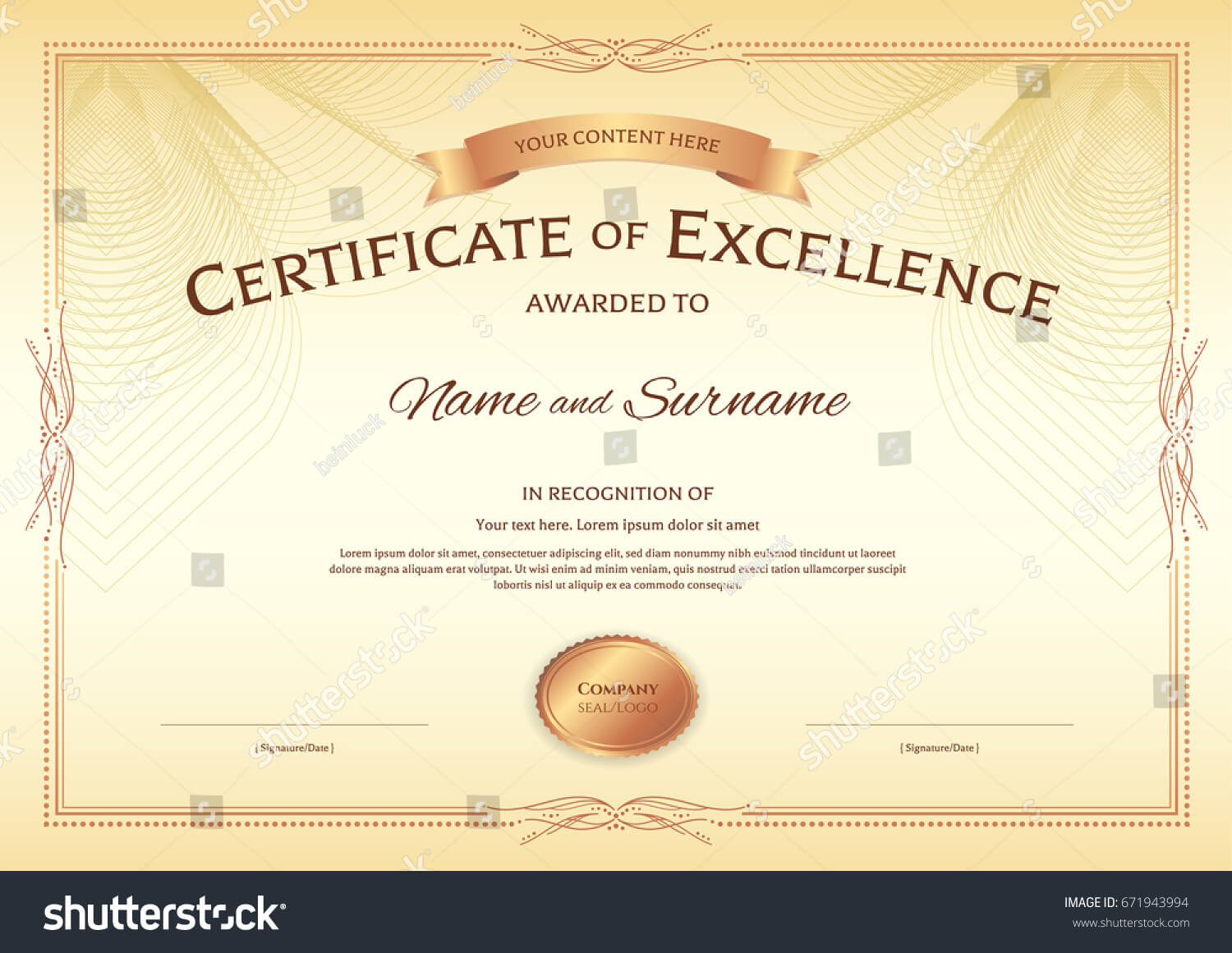 Certificate Excellence Template Award Ribbon On Stock Vector Inside Award Of Excellence Certificate Template